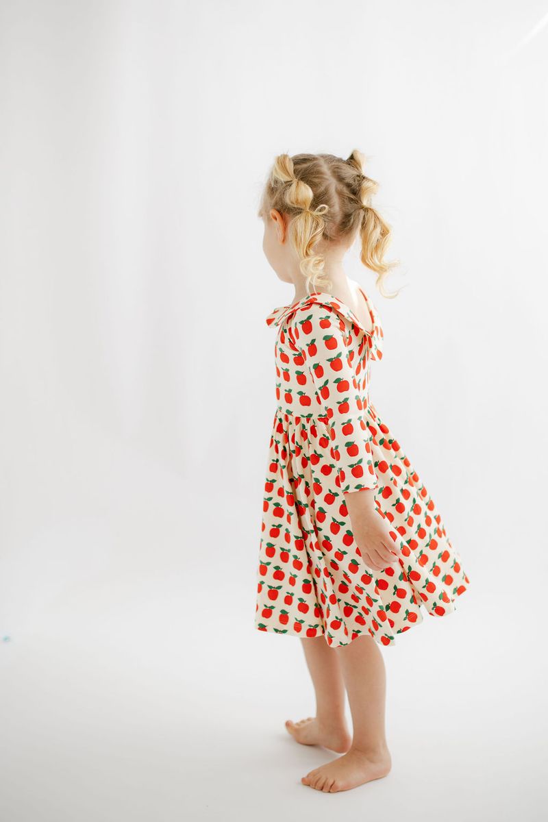 3/4 Sleeve Collard Twirl Dress - Red Apples