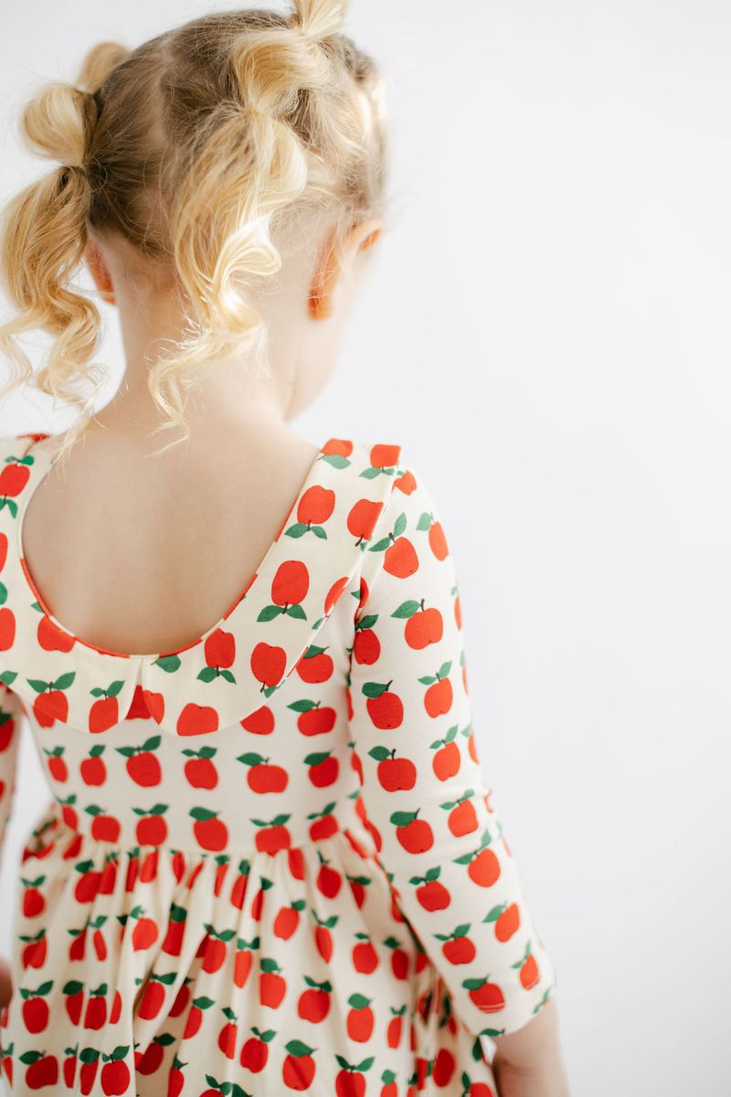 3/4 Sleeve Collard Twirl Dress - Red Apples