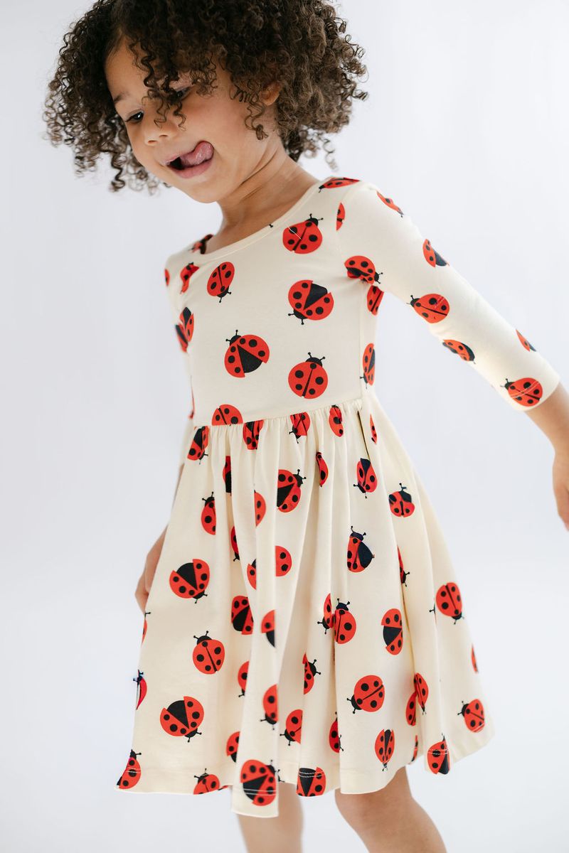 3/4 Sleeve Twirl Dress - Ladybugs