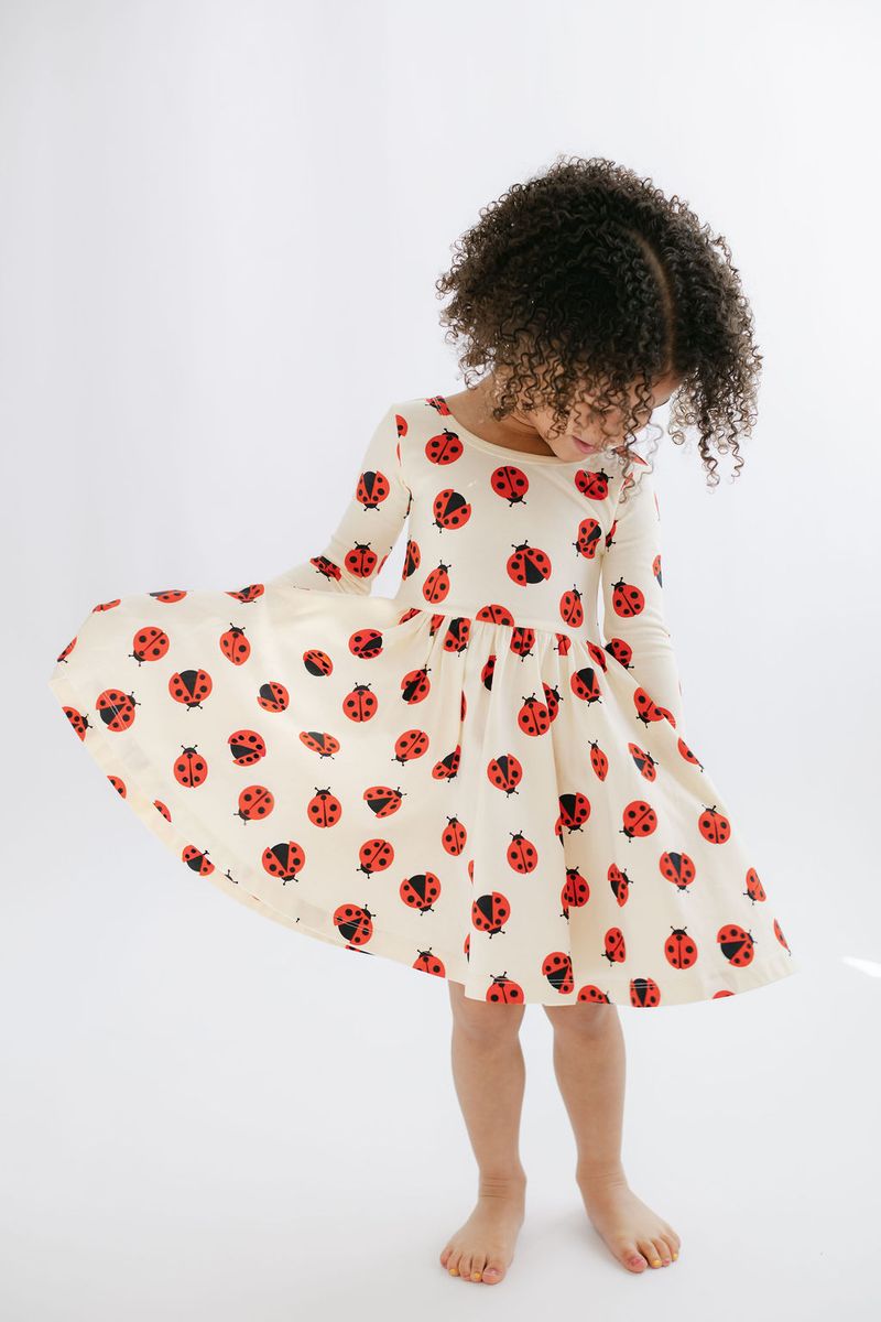 3/4 Sleeve Twirl Dress - Ladybugs