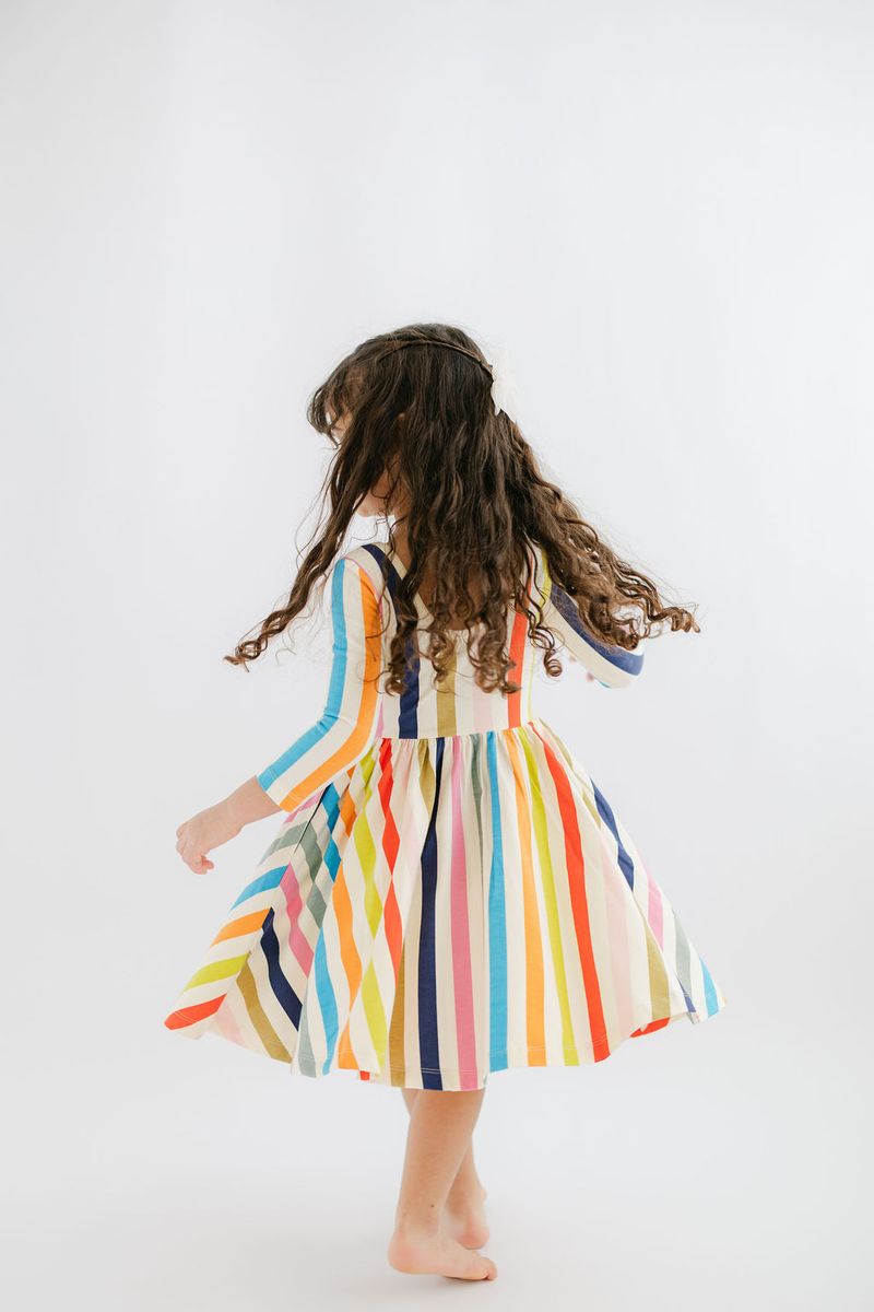 3/4 Sleeve Twirl Dress - Bright Stripes