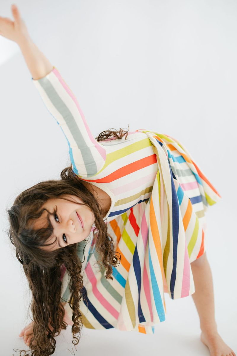 3/4 Sleeve Twirl Dress - Bright Stripes