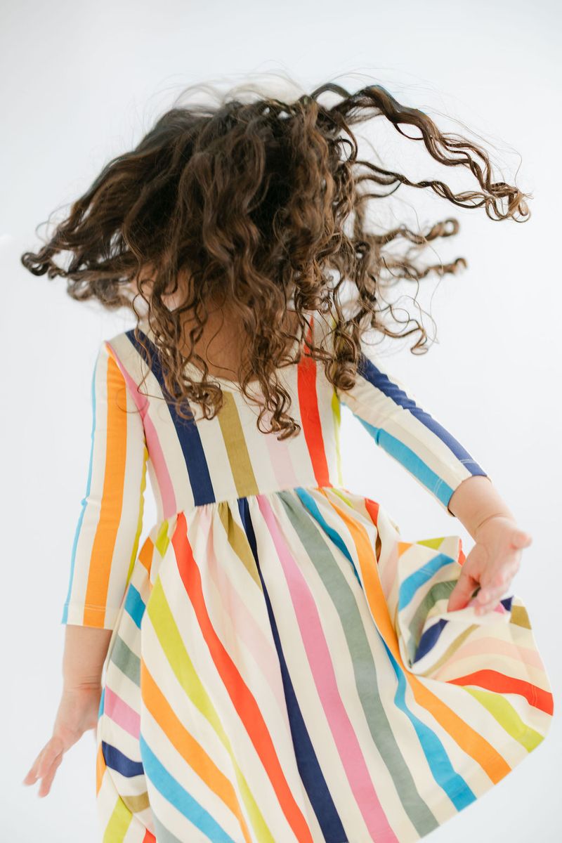 3/4 Sleeve Twirl Dress - Bright Stripes