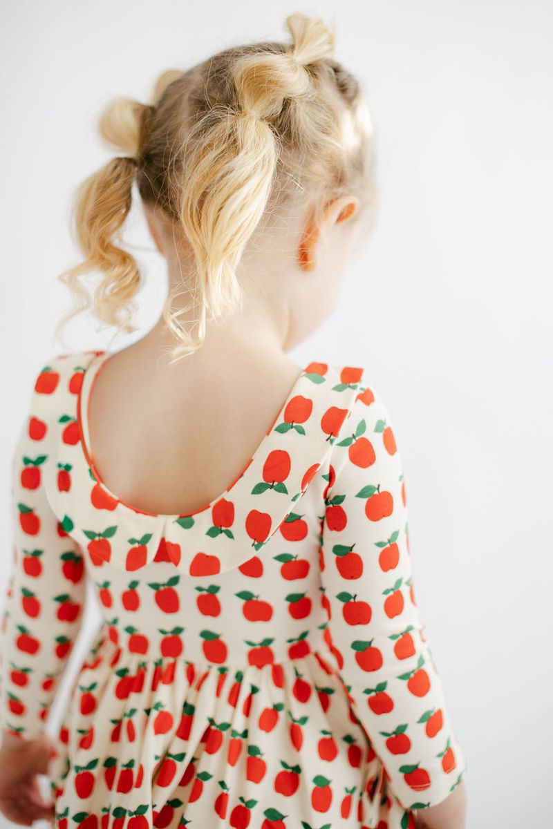 3/4 Sleeve Collard Twirl Dress - Red Apples