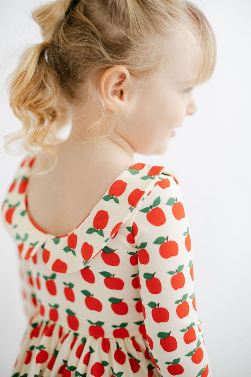 3/4 Sleeve Collard Twirl Dress - Red Apples