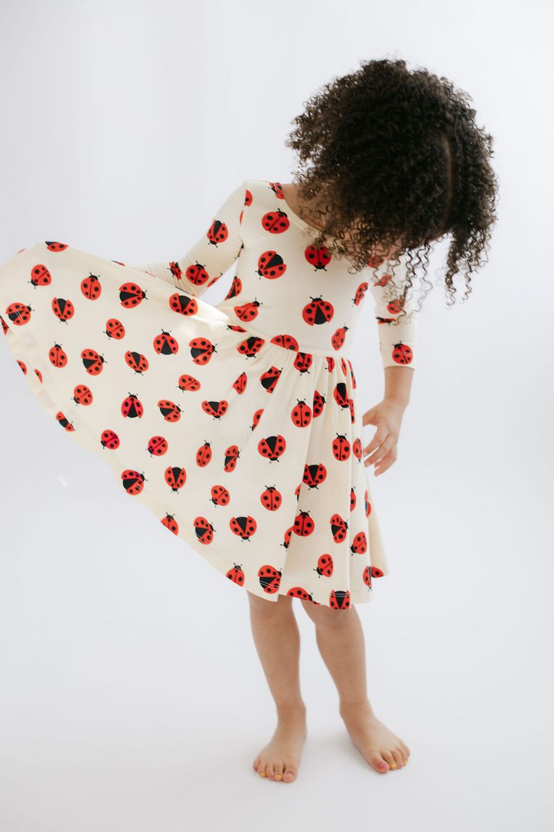 3/4 Sleeve Twirl Dress - Ladybugs