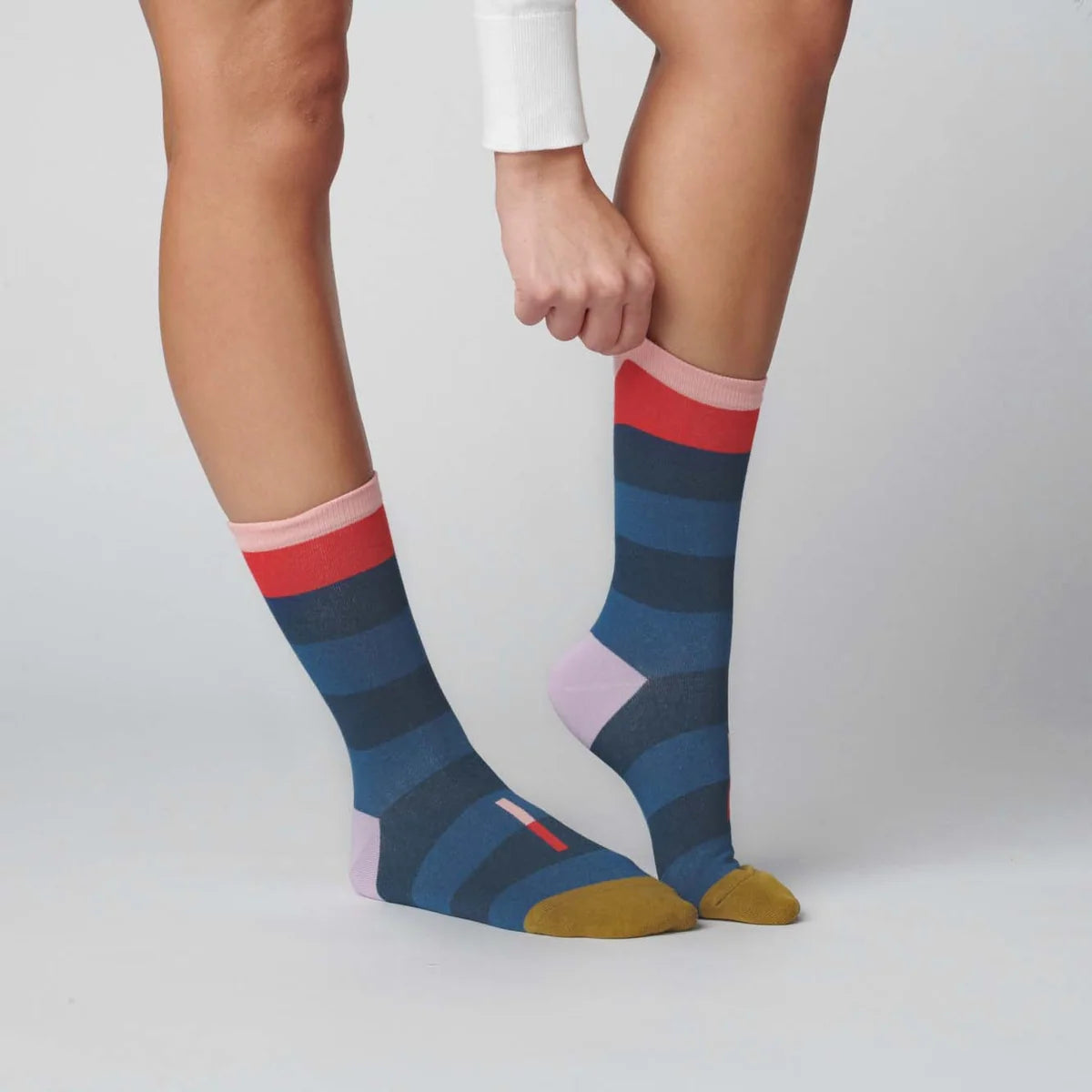 Fillmore Bold Stripe Crew Socks — Marina Blue