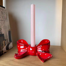 Load image into Gallery viewer, Red Ceramic Bow Candle Holder
