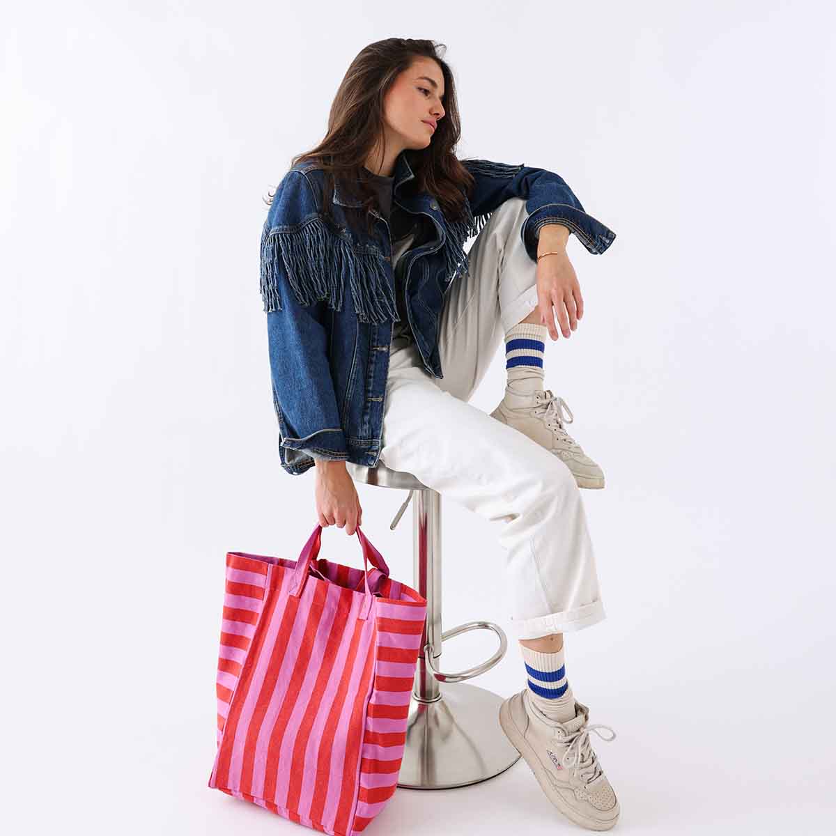 Elisabeth Tote Bag Stripes - Orchid/Tomato
