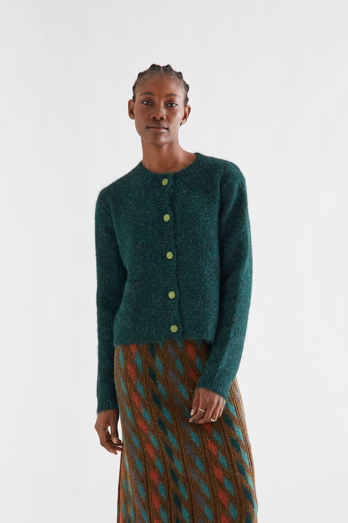 Covered Button Cardigan - Green