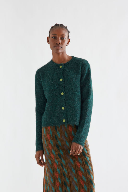 Covered Button Cardigan - Green