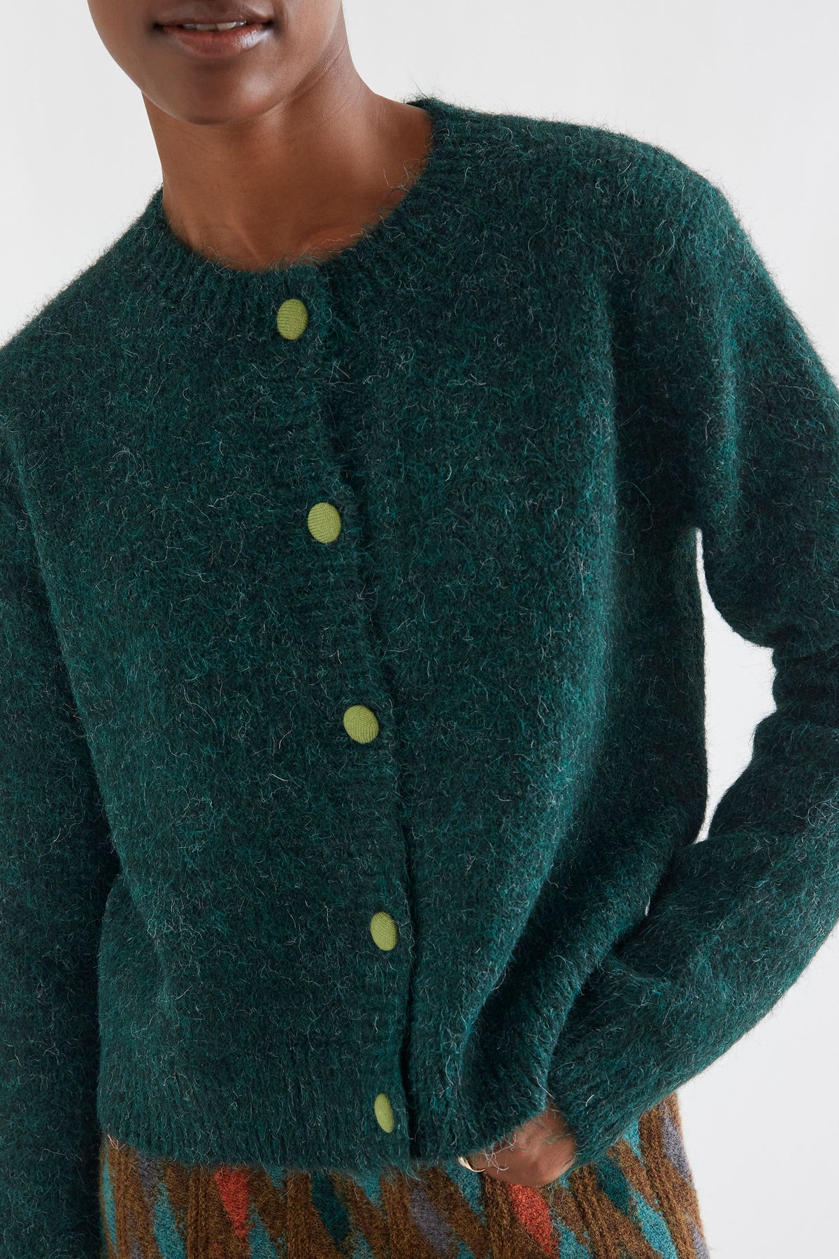 Covered Button Cardigan - Green