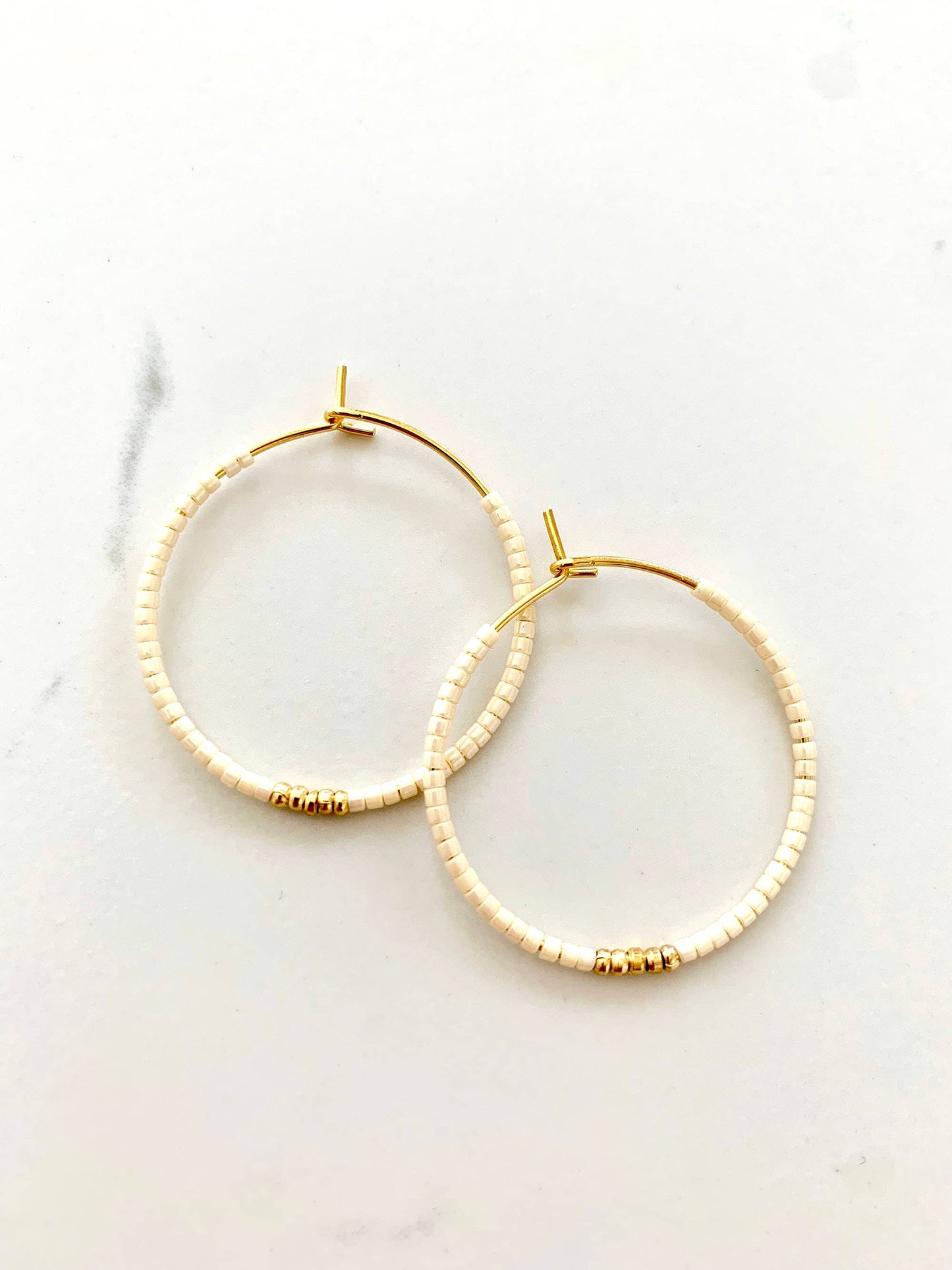 Cream and Gold Hoops | Beaded Hoop Earrings