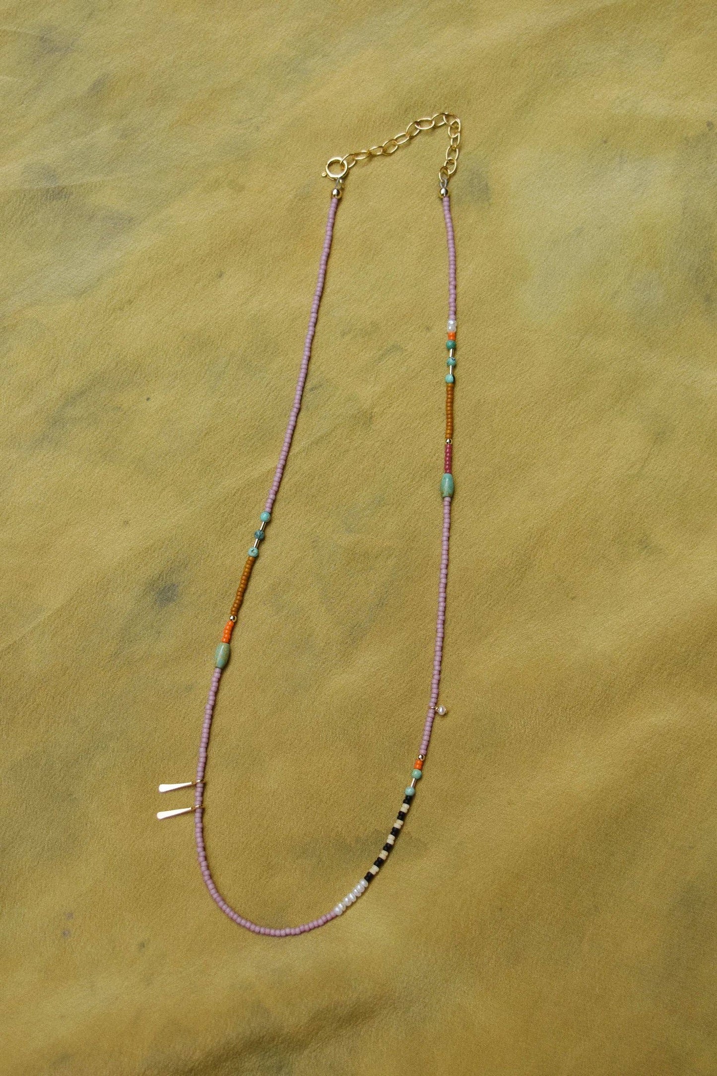 Dainty Beaded Choker - Lilac with turquoise and pearls
