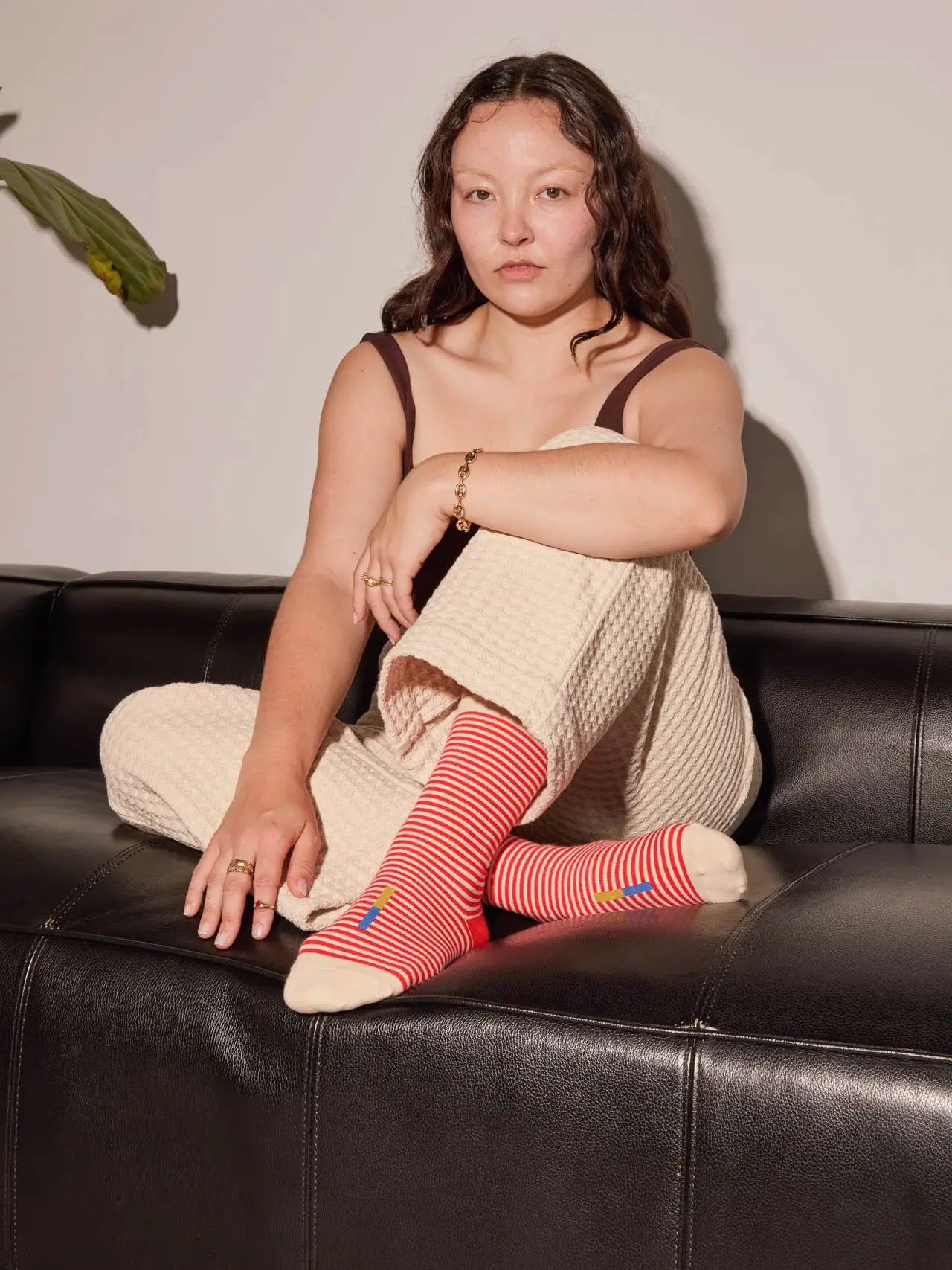 Cole Thin Stripe Crew Socks - Poppy