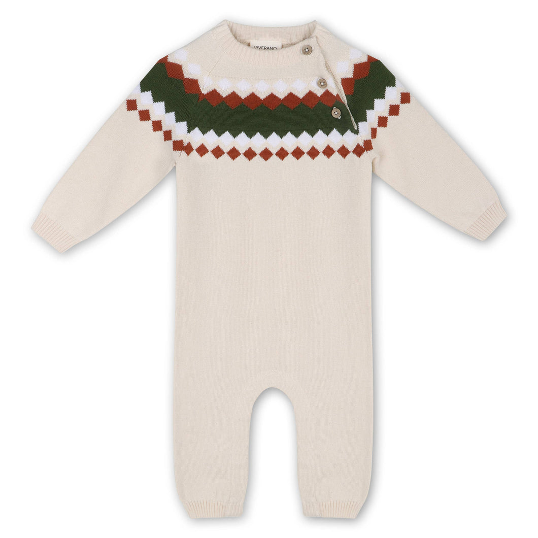 Fair Isle Jacquard Knit Baby Jumpsuit