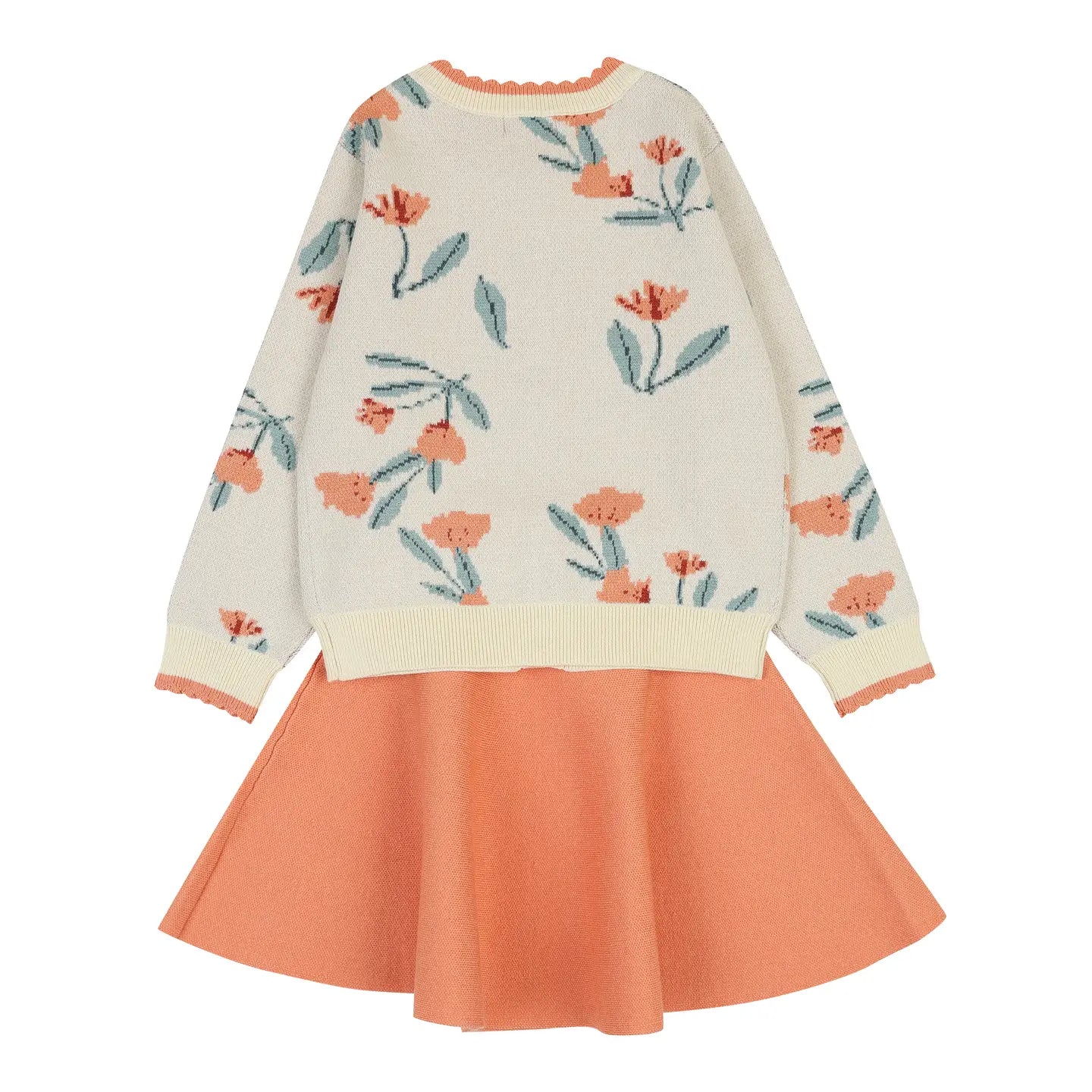 Floral Pattern Knit Cardigan & Skirt Set