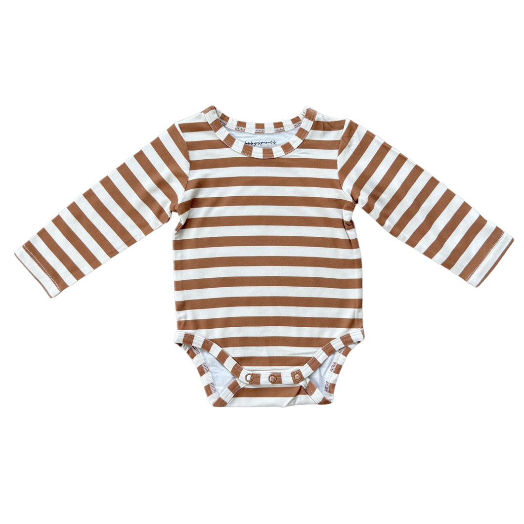 Baby Long Sleeve Bamboo Bodysuit - Caramel Stripe