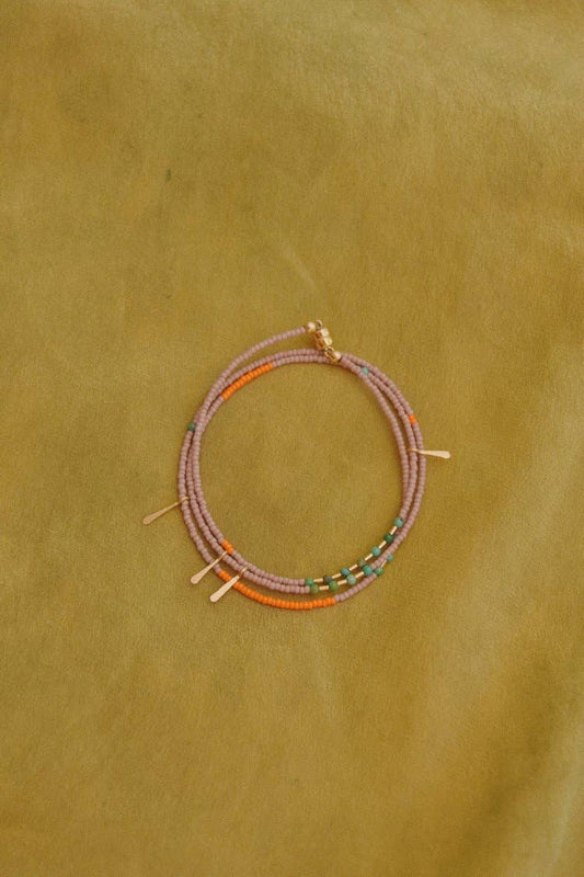 Wrap Bracelet- in lilac with turquoise and gold accents