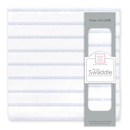 Denim Quad Stripe Muslin Swaddle Blanket