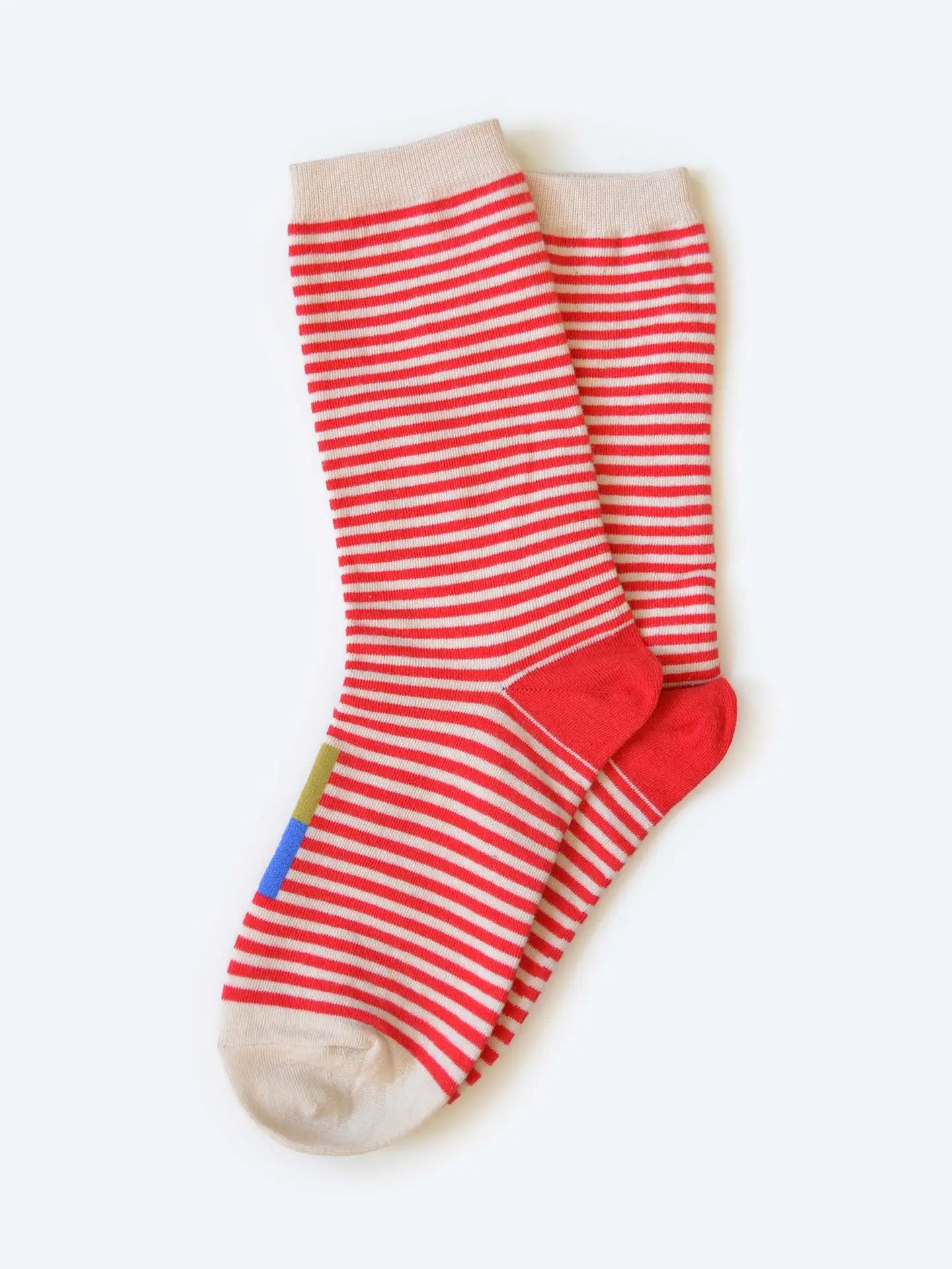Cole Thin Stripe Crew Socks - Poppy