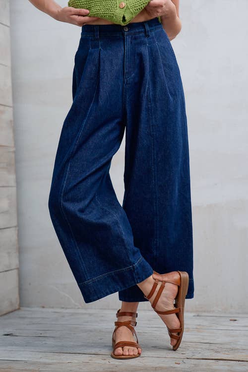 Wide Leg Cropped Denim Pants