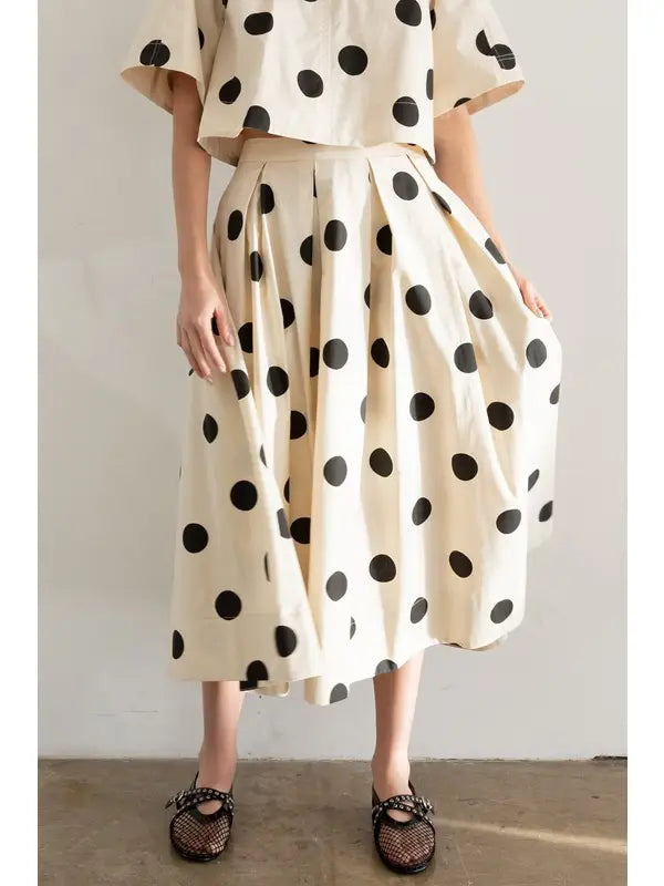 Polka Dot Pleated Midi Skirt