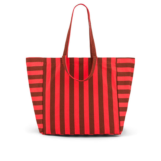 Elisa Tote Bag Stripes- Brown/Tomato