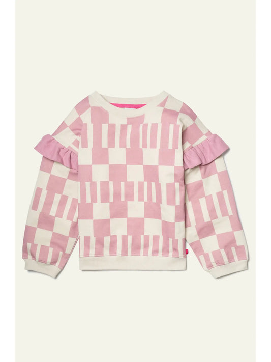 Recycled Cotton Pink Block Ruffled Sweatshirt