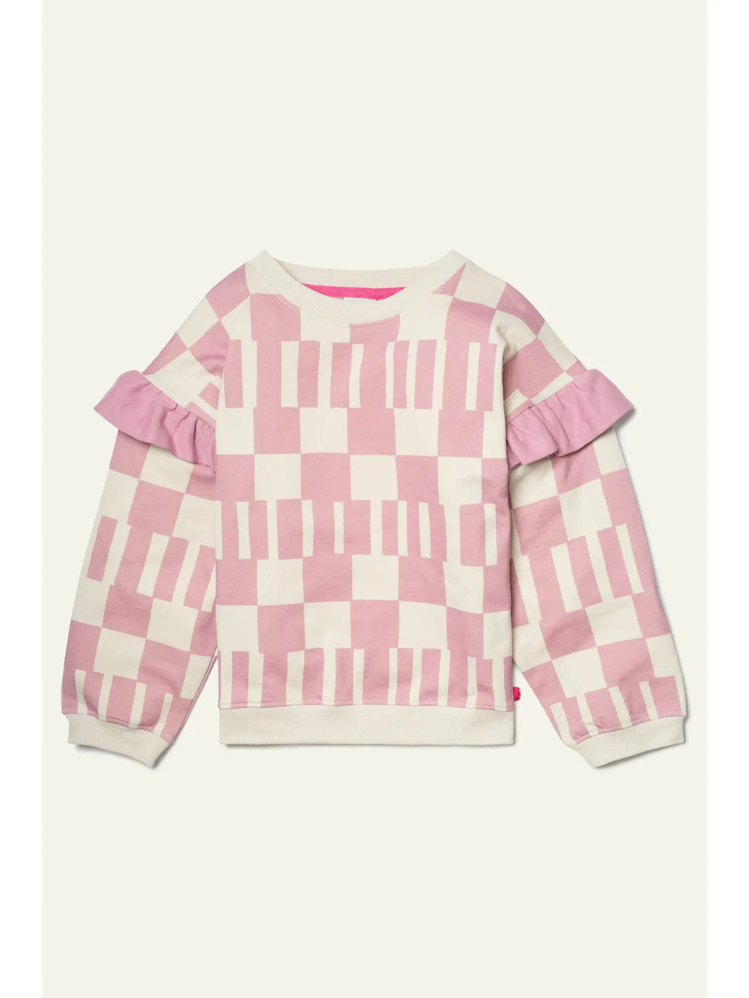 Recycled Cotton Pink Block Ruffled Sweatshirt