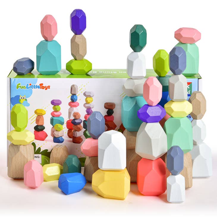 Montessori-Inspired Wooden Balancing Stacking Rocks Toy