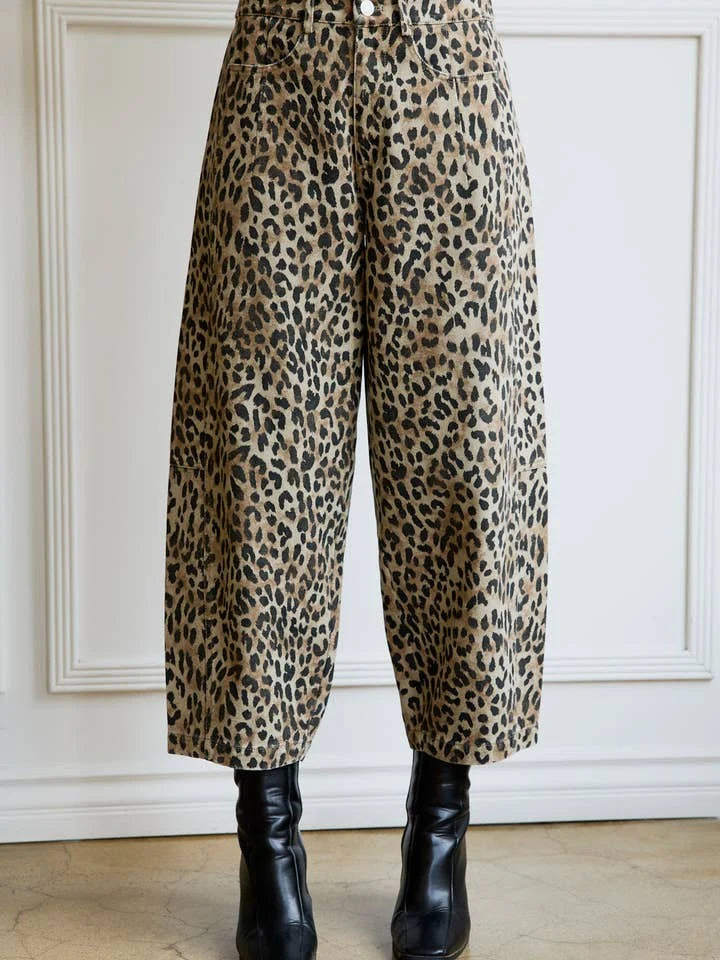 Leopard Print Barrel Jeans