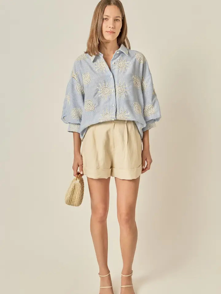 Striped Embroidery Sleeve Shirt