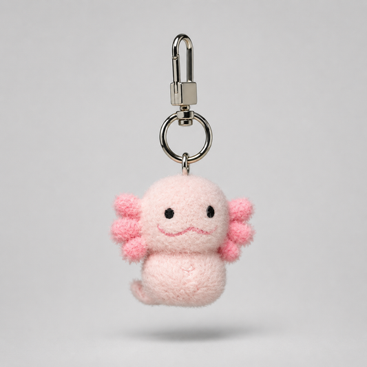 Axolotl Flocked Keychain – Cute Pink Plush Bag Charm