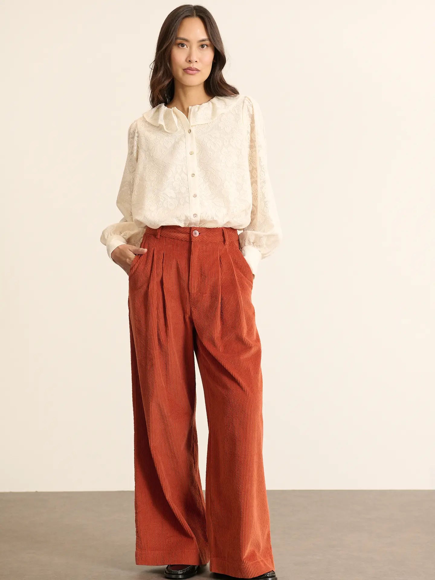 Lace Blouse with Ruffled Collar