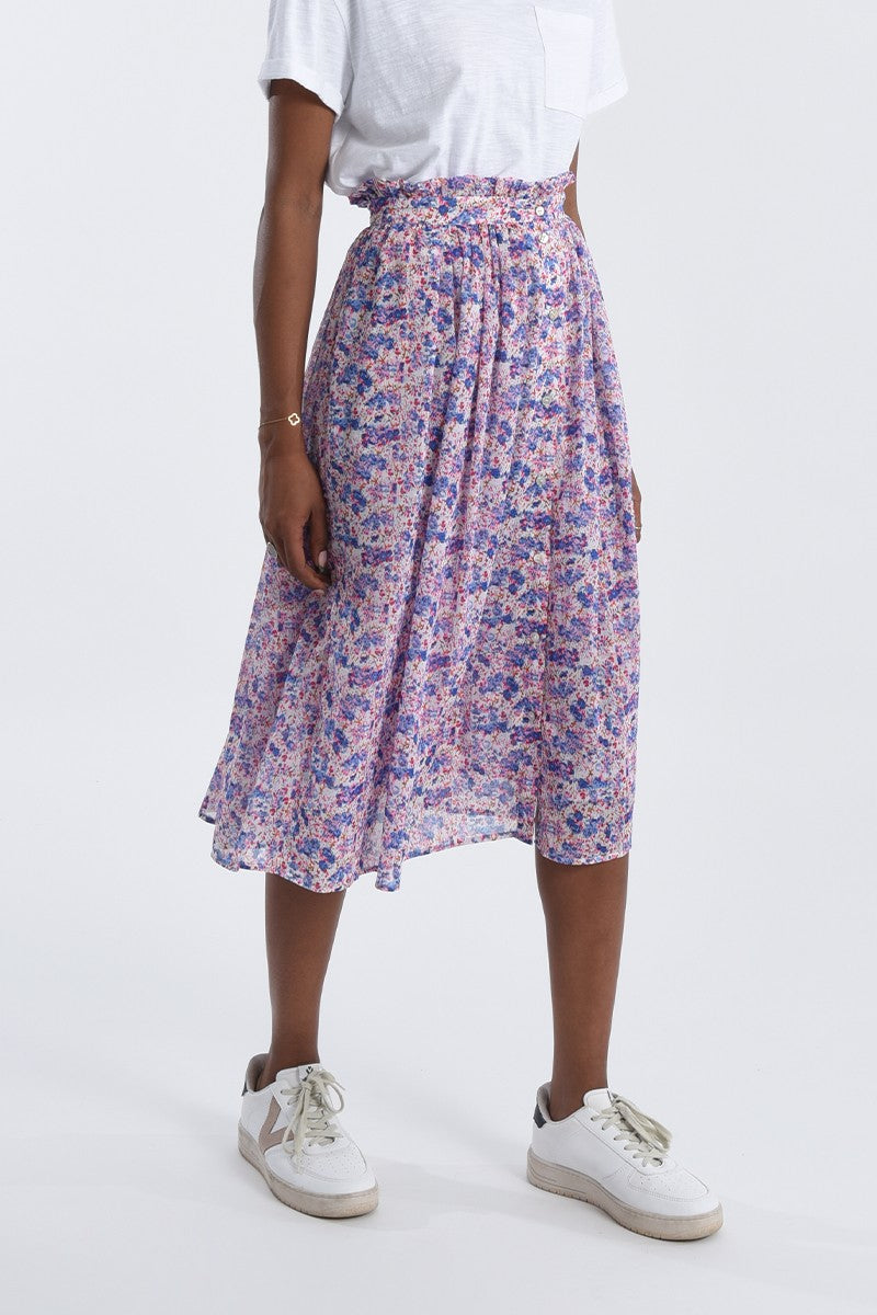 Floral Buttoned Front Skirt