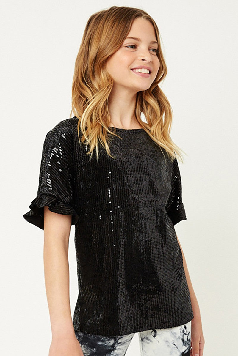 S/S Sequin Ruffle Top
