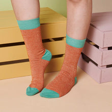 Load image into Gallery viewer, Women&#39;s Organic Glittery Cotton Crew Sock - Rust
