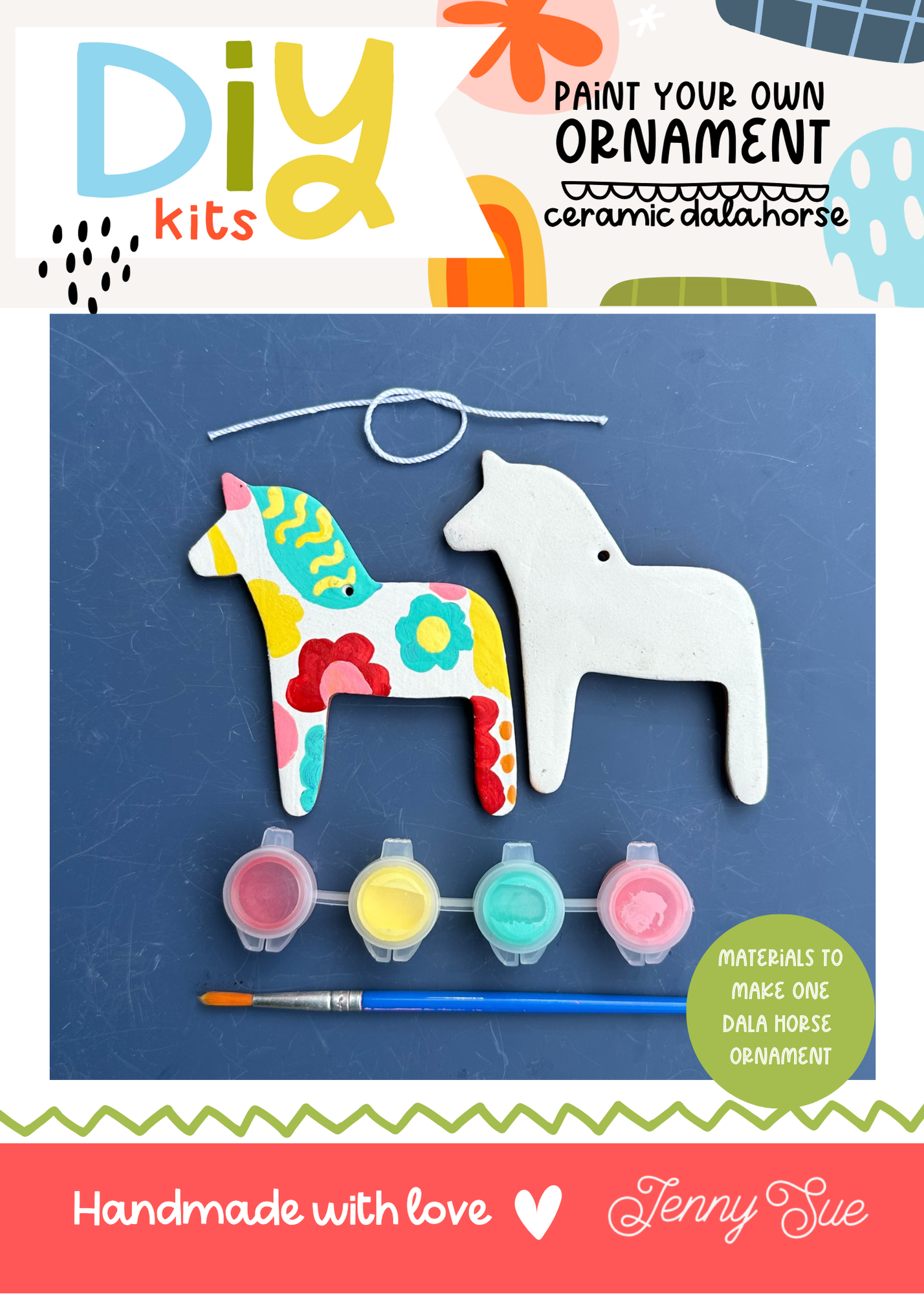 DIY Ceramic Ornament Kit – Dala Horse – Contemporary Colors