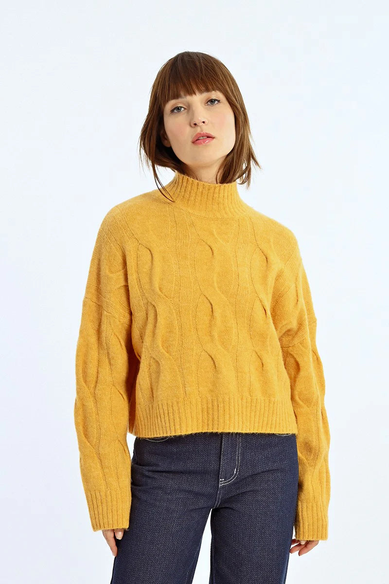 Soft Knit Cable Sweater - Saffron Yellow