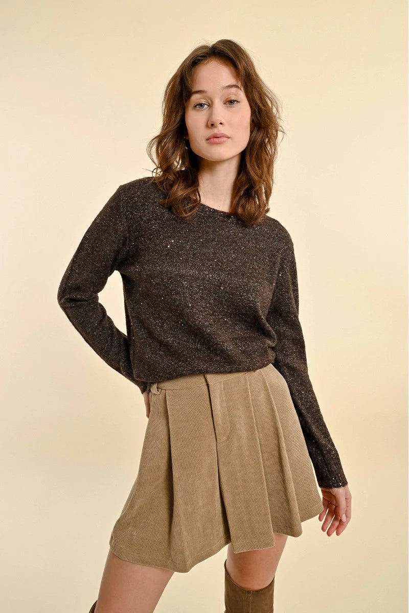 Shimmering Mesh Sweater - Chocolate