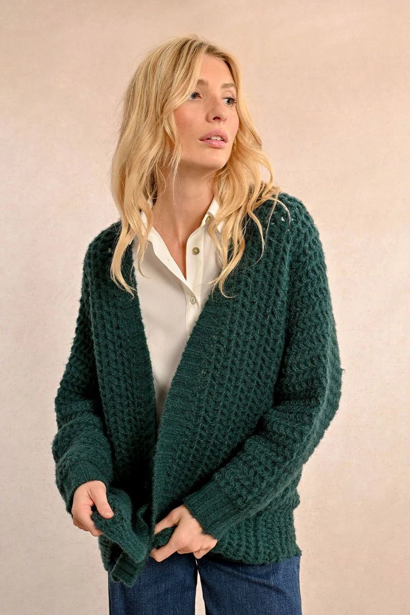 Cable Cardigan - Forest Green