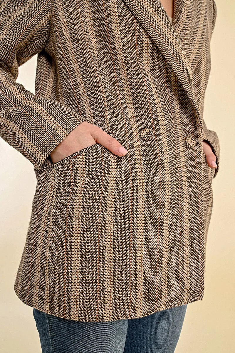 Herringbone Double-Breasted Blazer