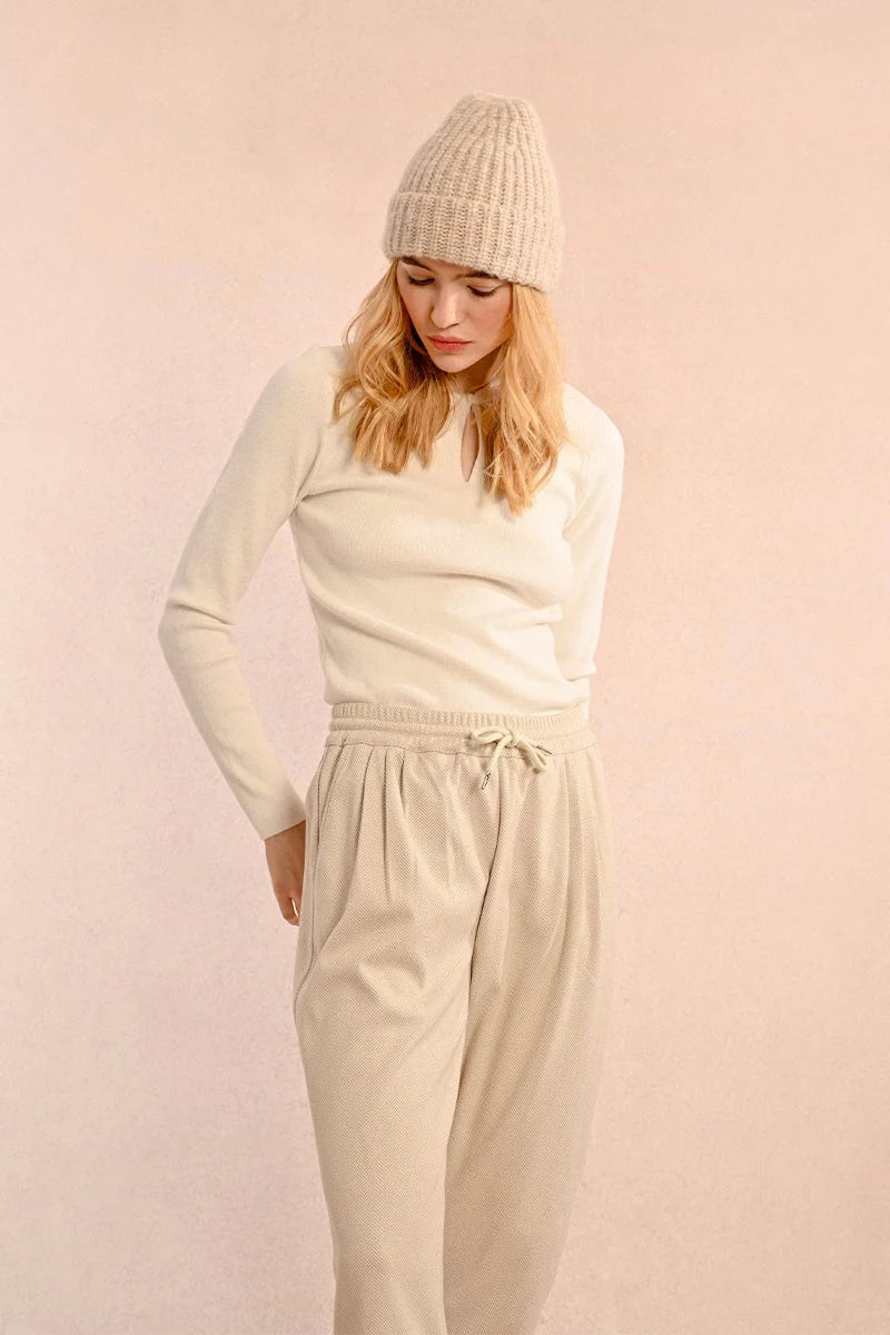 Herringbone Jogger Pants - Cream