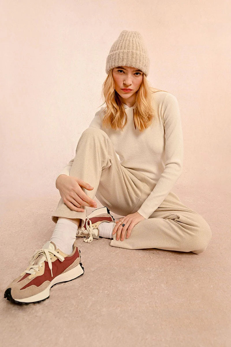 Herringbone Jogger Pants - Cream