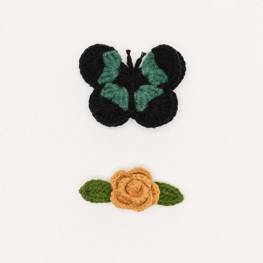 Butterfly Garden Crochet Hair Clips - Camel