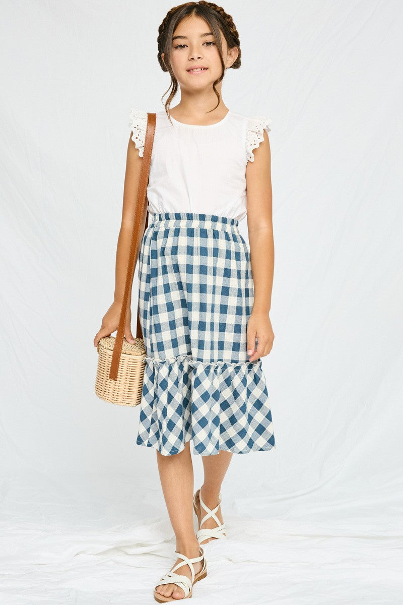 Checkered Ruffle Tiered Skirt