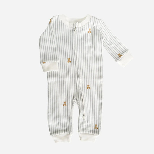 Long Sleeve Zipper Romper - Teddy Bear