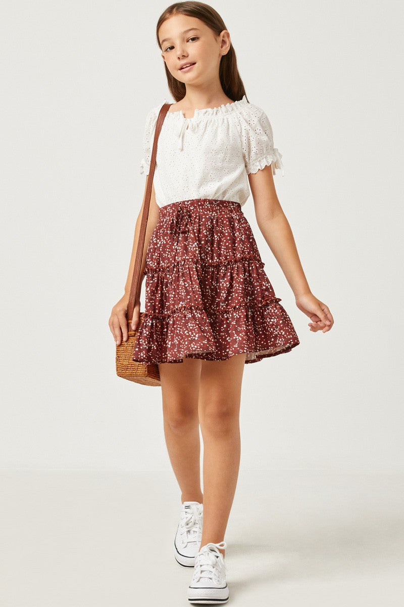 Ruffle Tier Drawstring Mini Skirt