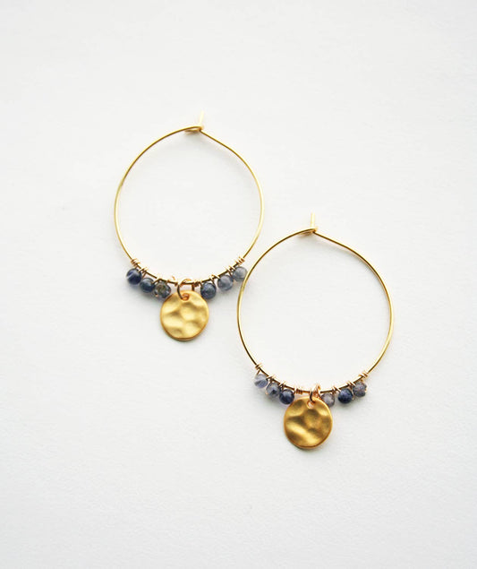 Blue Iolite Boho Hoops | Bohemian Hoop Earrings